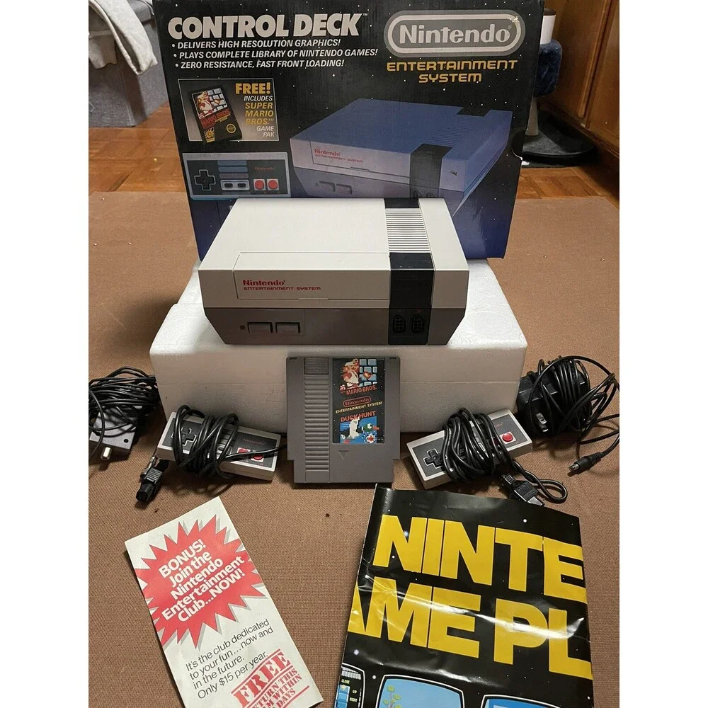 COMPLETE 1986 NINTENDO CONTROL DECK W/ SUPER MARIO BROS + PAPERS 100% WORKING